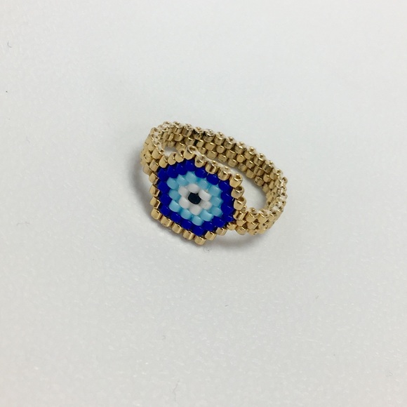 Alamani Designs Jewelry - Evil eye seed beaded gold plated ring
